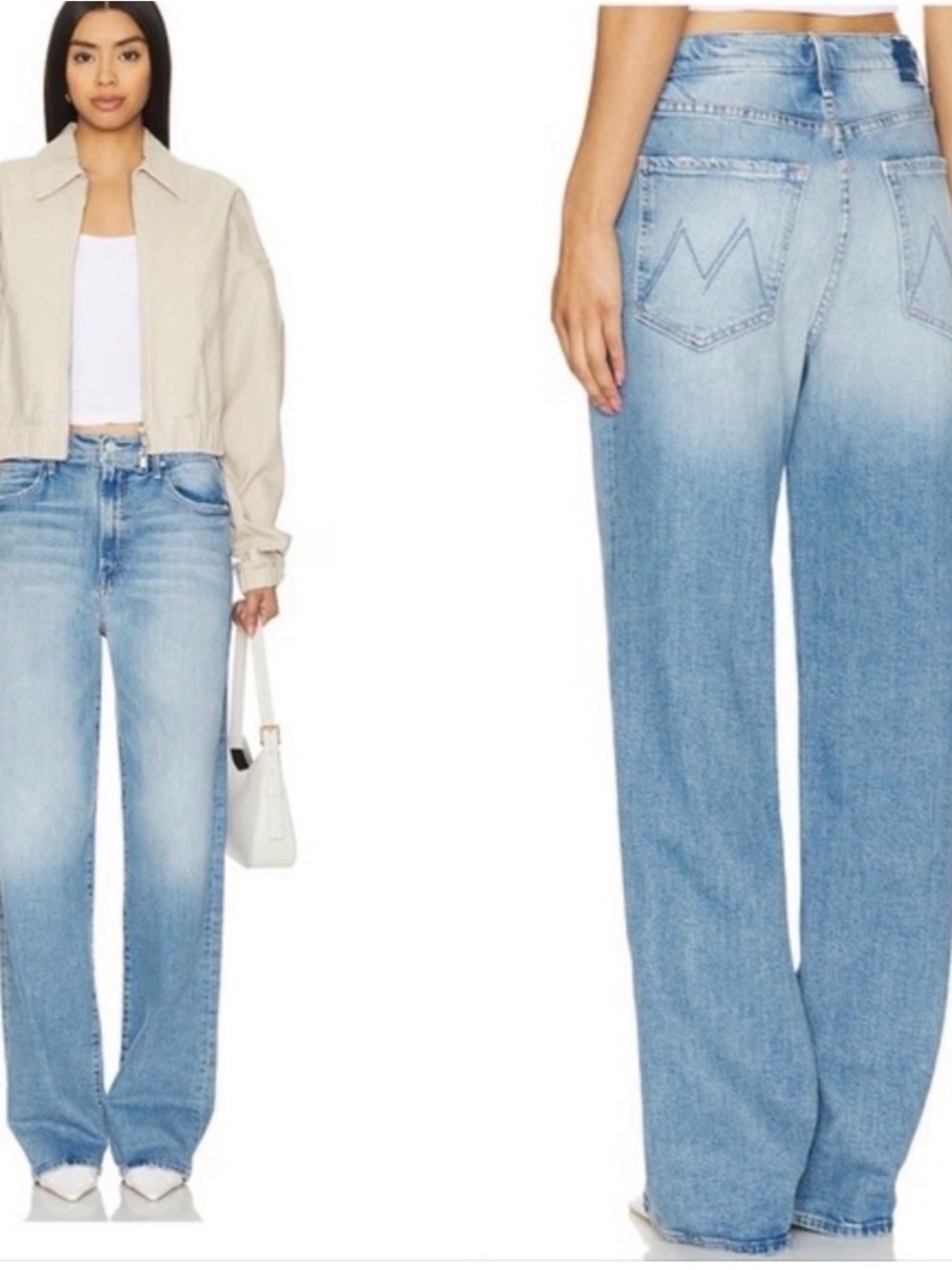 MOTHER Superior The Spitfire Sneak Wide Leg Jeans Light Blue 29